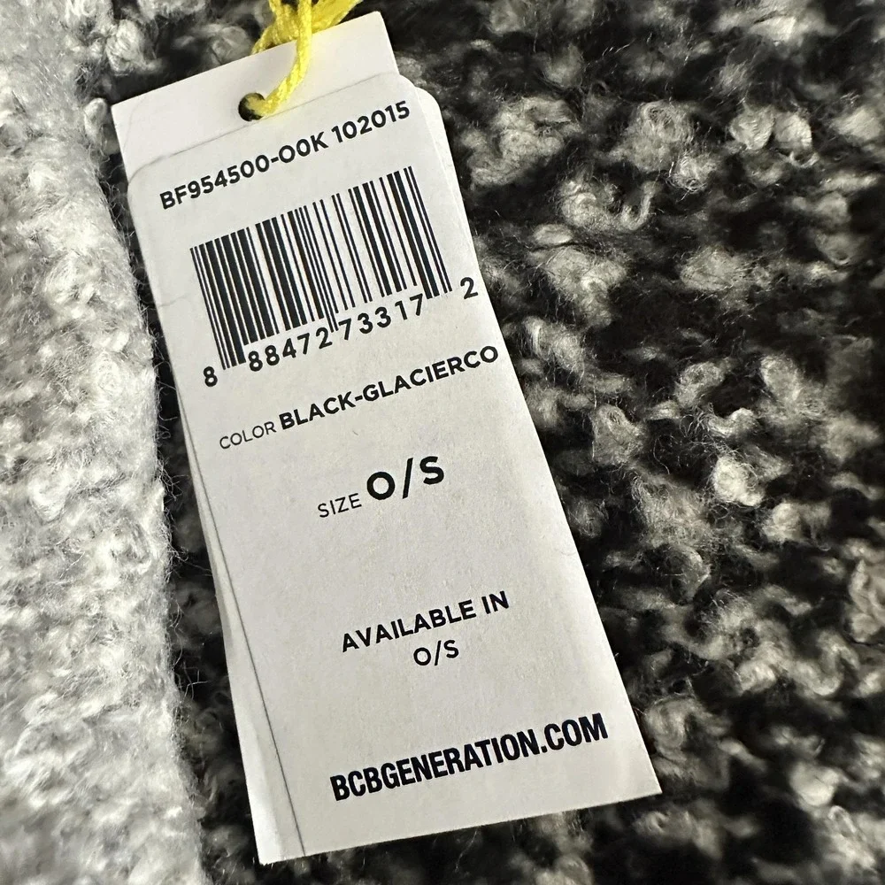 BCBGeneration Y2K Scarf Womens One Size Gray Black Stripe Knit Fringe Wrap Shawl